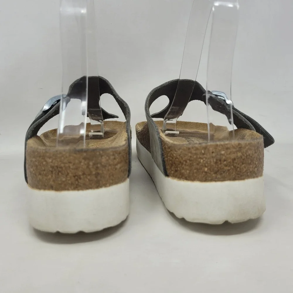Papillio Birkenstock Gizeh Sandals EU39 US8 Grey Nubuck Platform Thong Comfort